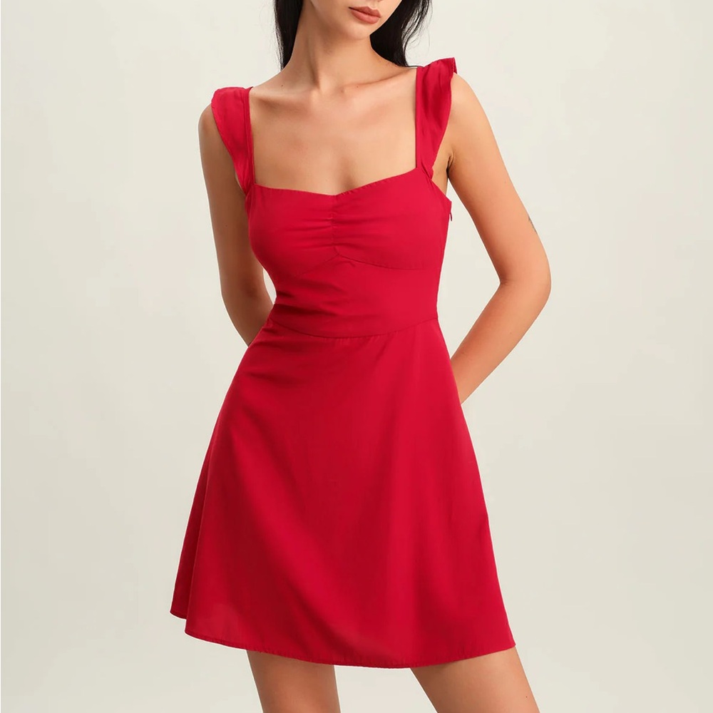 Rihoas Red Sweetheart Neck Slip Mini Dress